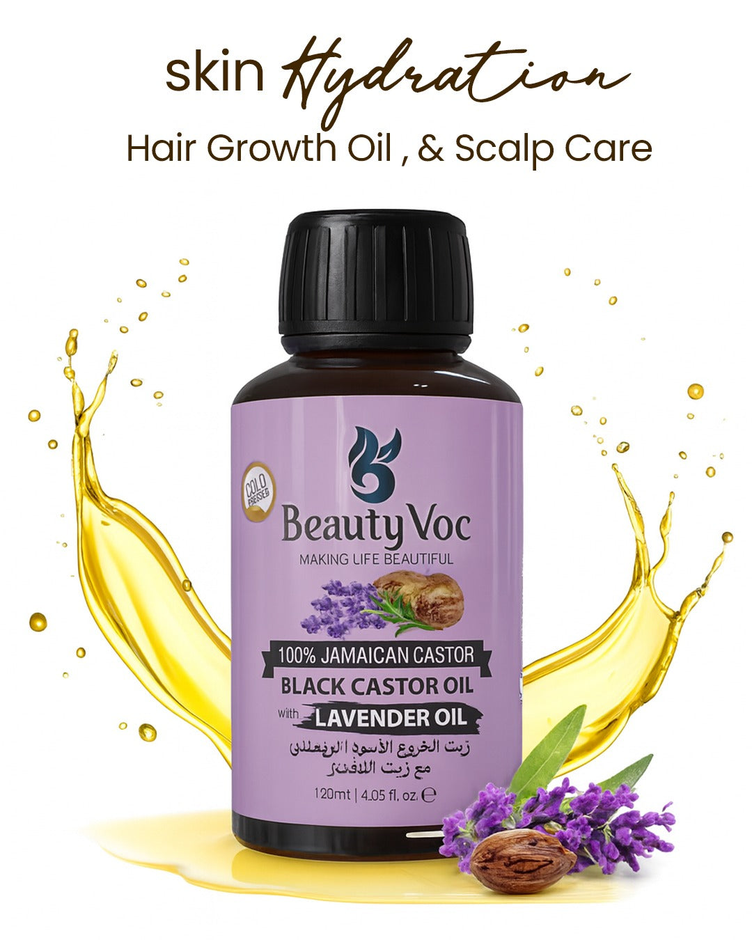 Jamaican Black Castor Oil with Lavender 120 ml β Pure & natural 100% | Skin Moisturizing | Best for Hair Growth Oil , Scalp Care &
