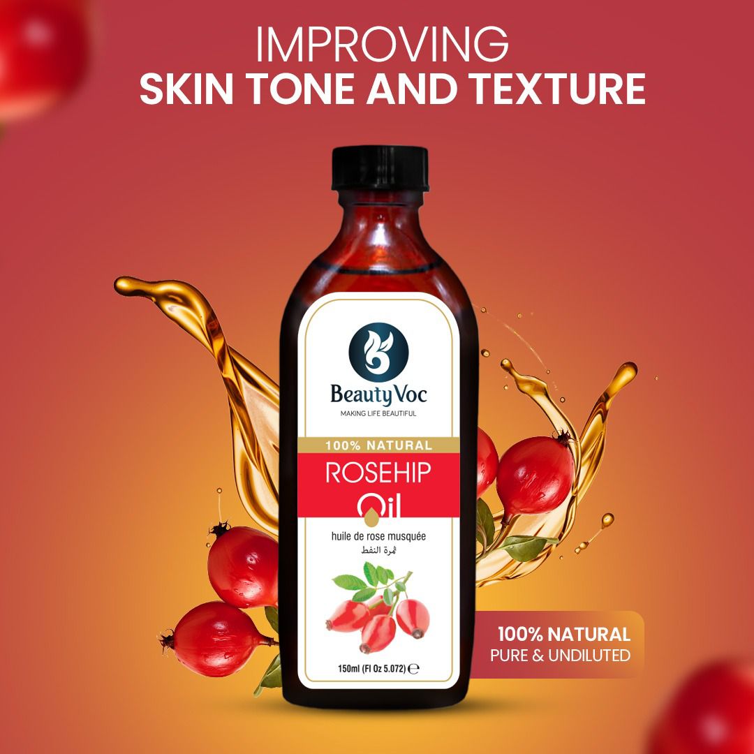 Pure Rosehip Oil 150 ml - Undiluted 100%  | For Skin & Hair | Skin Glow, Reduce Scars & Fine Lines, Repairs Damaged Hair Anti-Aging Benefits