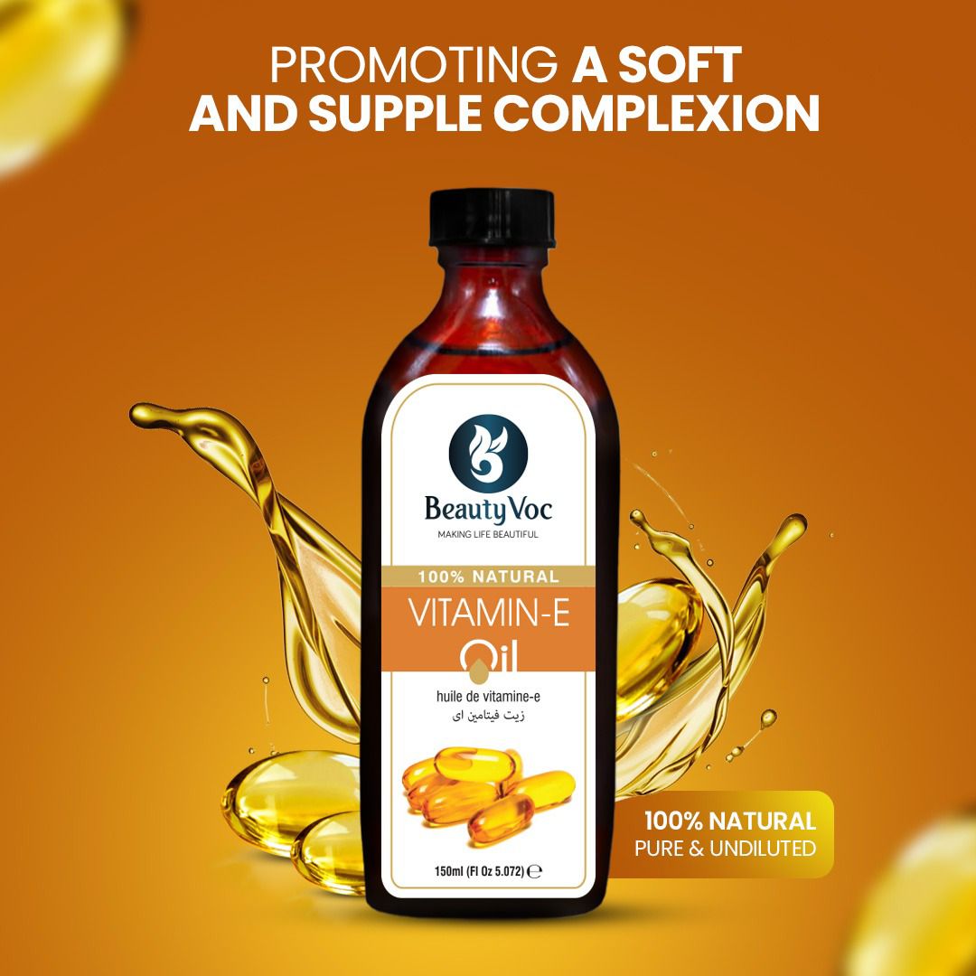 Pure Vitamin E Oil 150 ml Undiluted | For Glowing Skin, Hair Growth, Fades acne marks, Dark spots & uneven skin tone