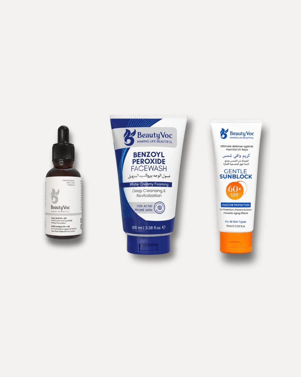 Anti Acne Skin Bundle - Benzoyl Facewash + Salicylic Serum + SunBlock 60+