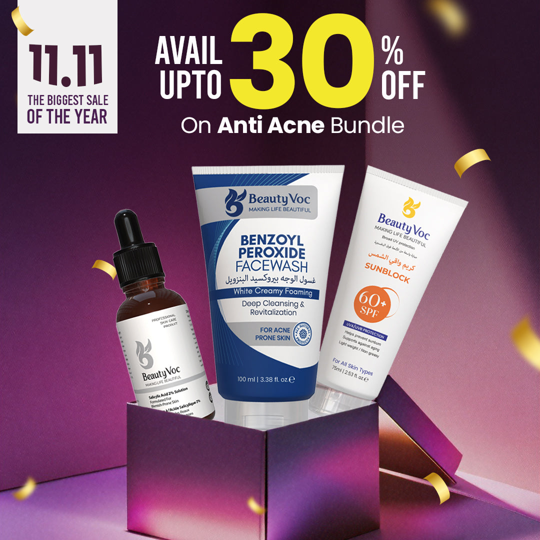 Anti acne Skin Bundle - Benzoyl Facewash | Salicylic Acid Serum | SunBlock - Best Acne treatment