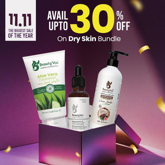 DRY SKIN BUNDLE - Aloevera Facewash | Hyaluronic Acid Serum | Cocoa Butter Lotion 150 ml