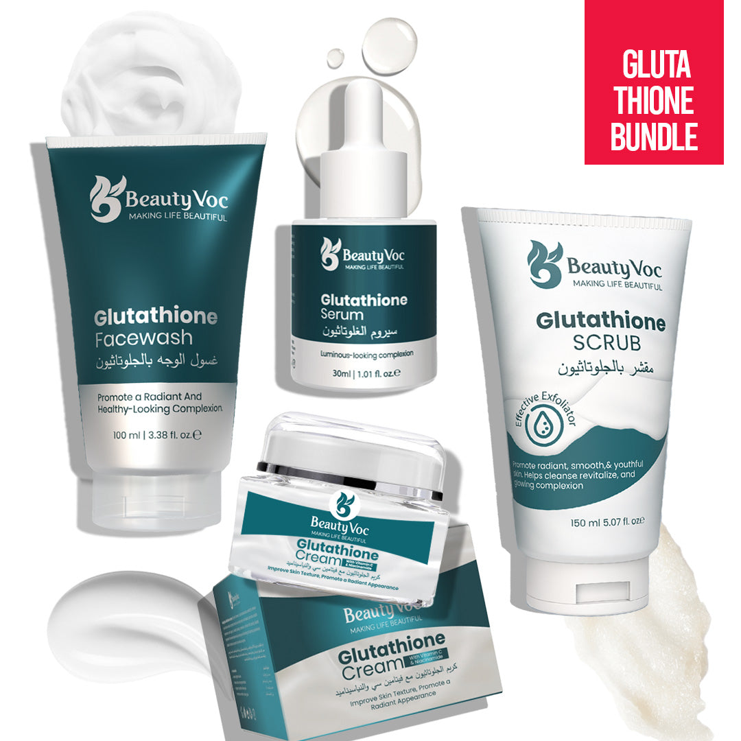 Glutathione Brightening Kit - Face Wash, Scrub, Serum, Cream | Complete Skincare Set for Radiant Skin