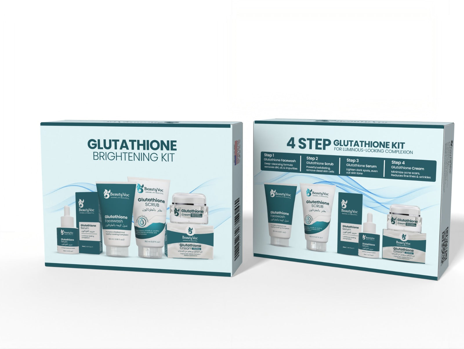 Glutathione Brightening Kit - Face Wash, Scrub, Serum, Cream | Complete Skincare Set for Radiant Skin