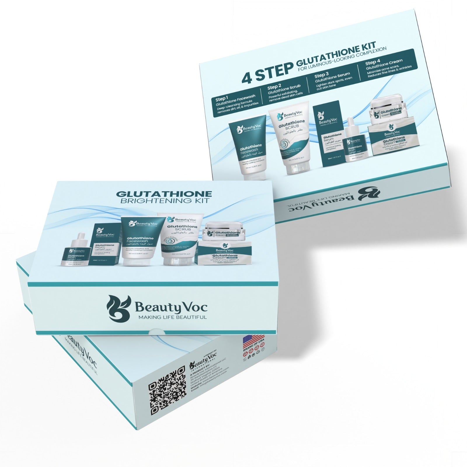 Glutathione Brightening Kit - Face Wash, Scrub, Serum, Cream | Complete Skincare Set for Radiant Skin