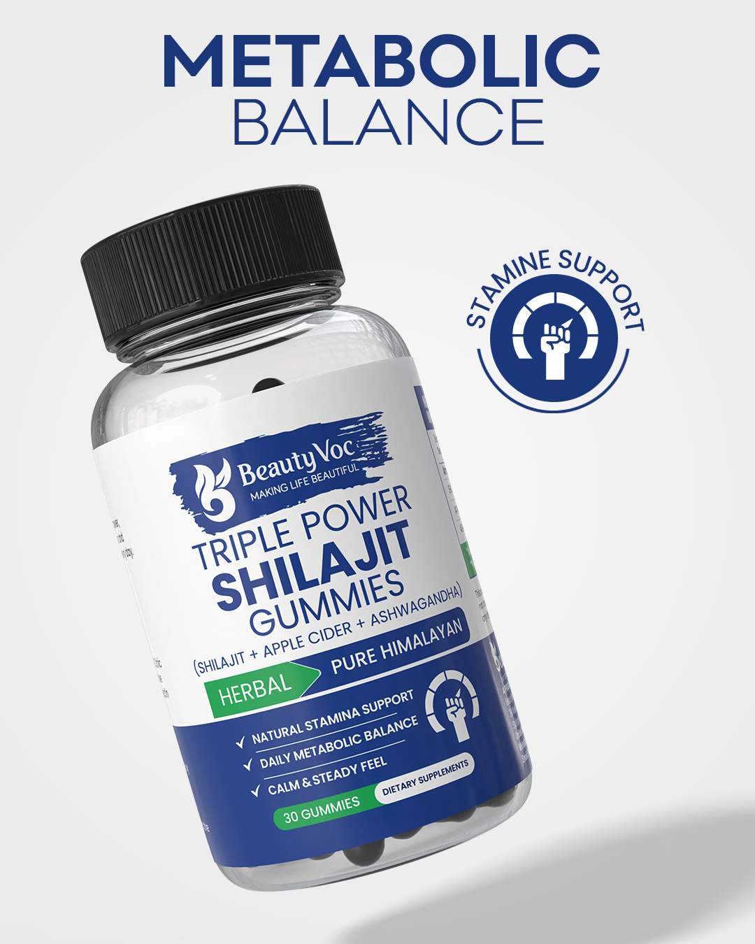Beautyvoc Triple Power Gummies – Shilajit, Apple Cider & Ashwagandha for Energy, Vitality & Focus