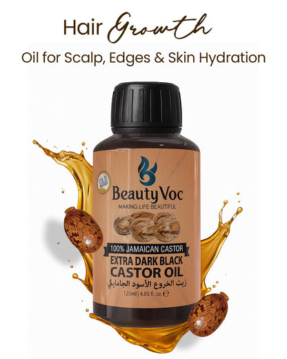 Extra Dark Jamaican Black Castor Oil 120 ml - 100% Pure Undiluted | Cold-Pressed Hair Growth Oil for Scalp, Edges & Skin Hydration