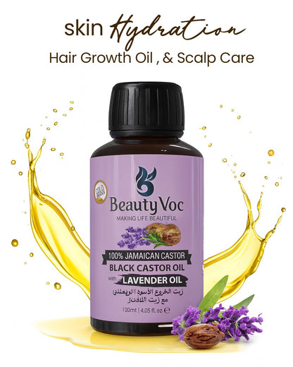Jamaican Black Castor Oil with Lavender 120 ml – Pure & natural 100% | Skin Moisturizing | Best for Hair Growth Oil , Scalp Care &