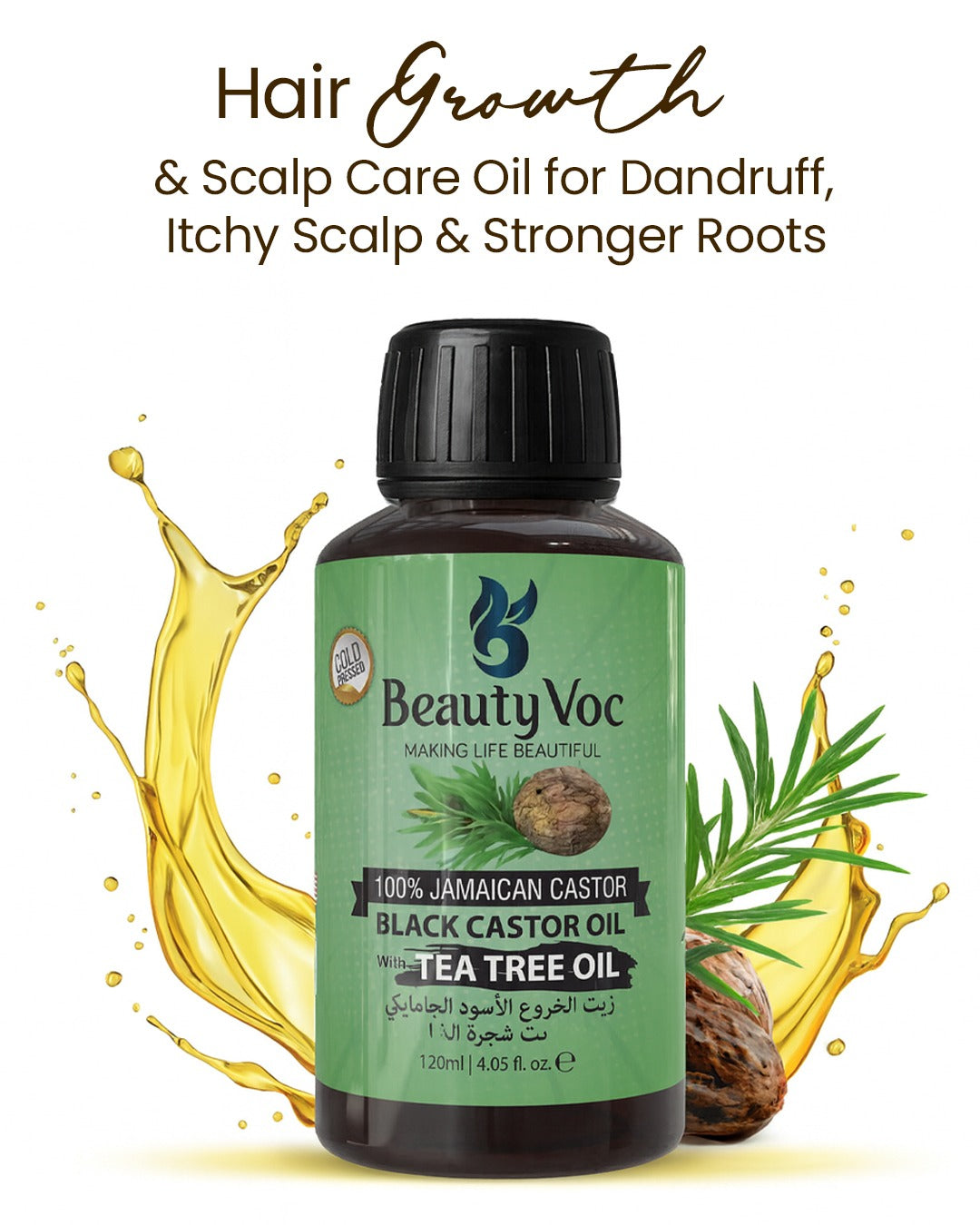 Jamaican Black Castor Oil with Tea Tree 120 ml Pure 100% | Hair Growth & Scalp Care Oil for Dandruff, Itchy Scalp & Stronger Roots