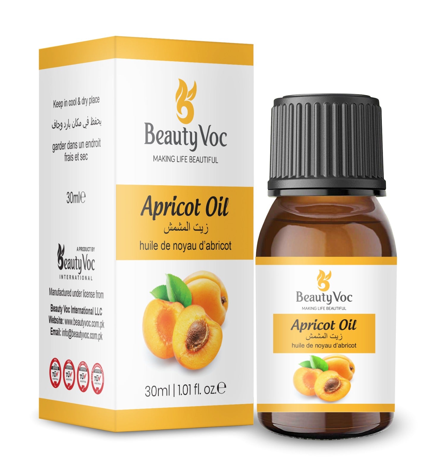 Pure Apricot Oil 30ml | Natural & Cold Pressed 100% |Supports Heart, Digestion, Skin Health | Deep Hydeartion, Anti Aging & Strengthens Hair