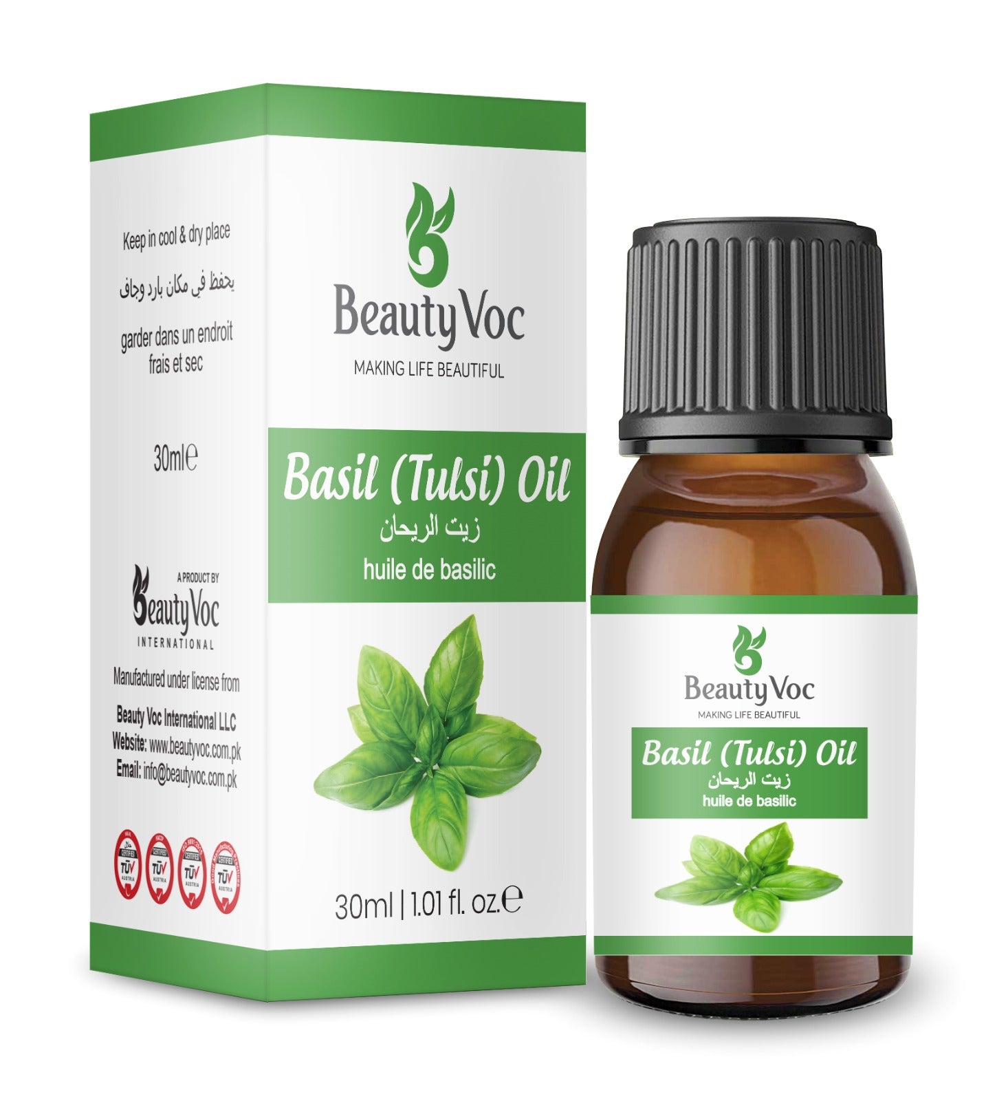 BeautyVoc Basil (Tulsi) Oil 30ml | 100% Pure Cold Pressed | Anti Inflammatory, Antibacterial & Antioxidant Oil | Clear Skin | Hair Strengthening | Muscle Relief