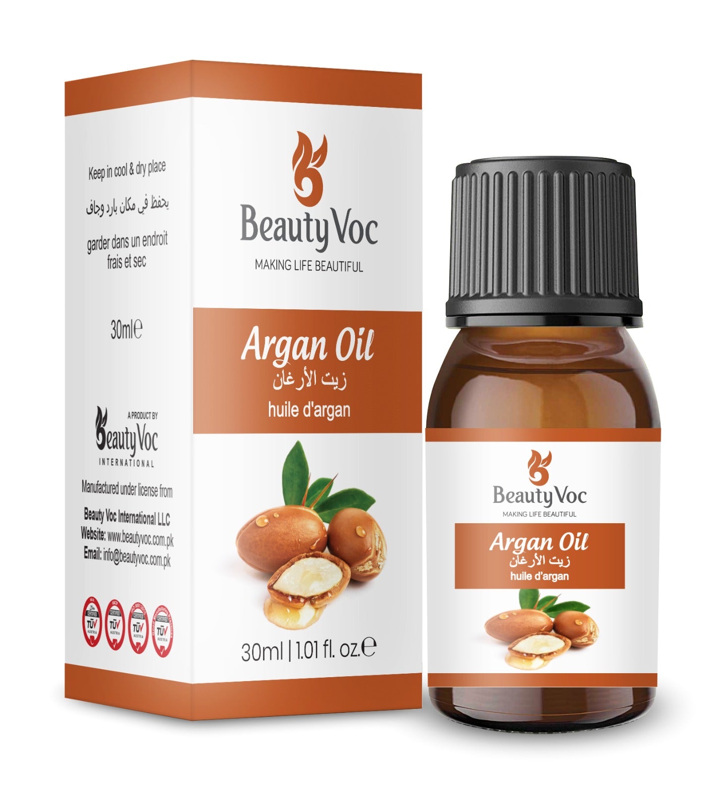 BeautyVoc 100% Pure Argan Oil 30ml | Moisturizes, Anti Aging | Soothes Acne & Dryness | Hair Repair, Split Ends, Anti Frizz & Shine
