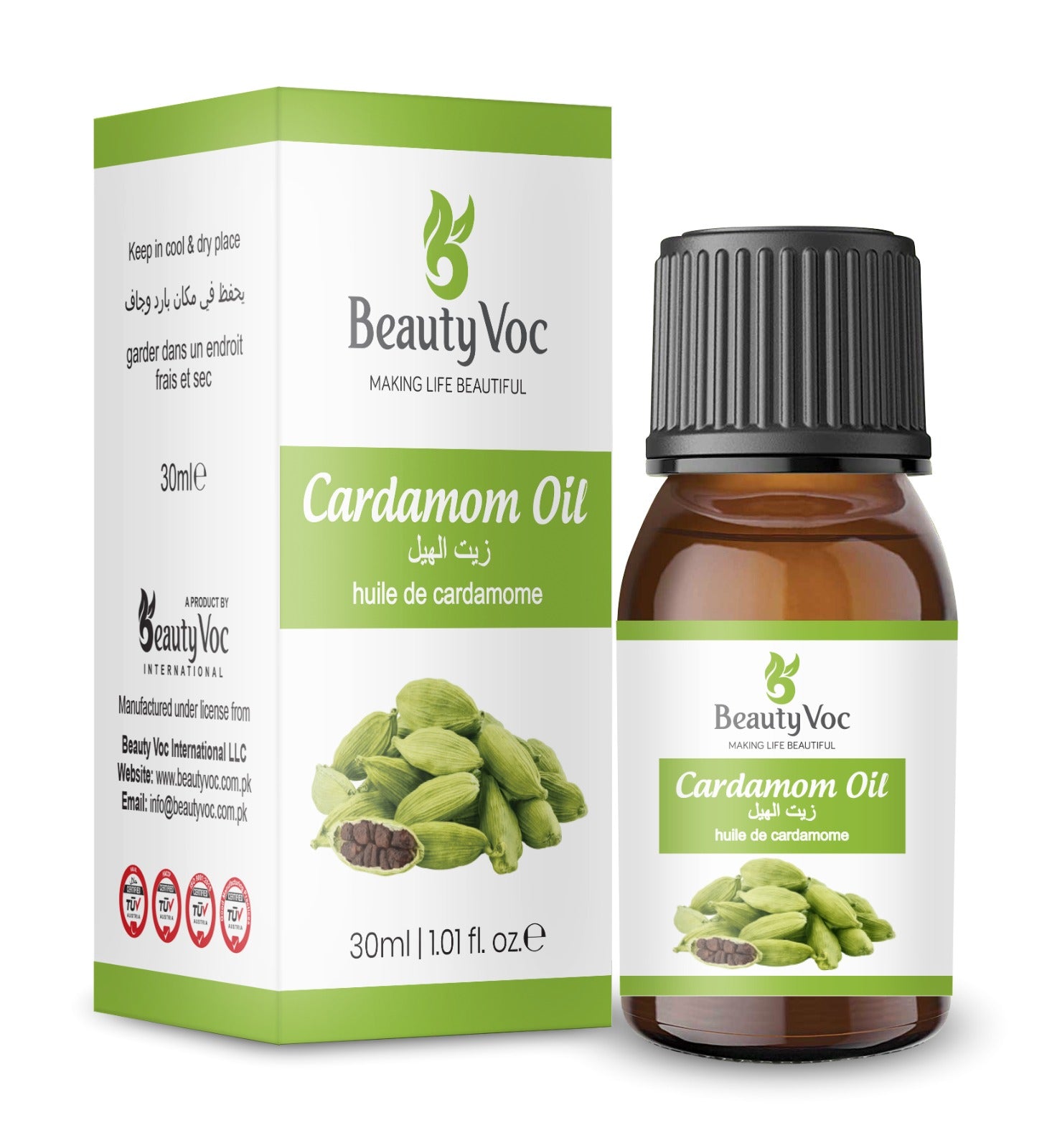 BeautyVoc Cardamom Oil 30ml | 100% Pure Cold Pressed | Antioxidant & Antimicrobial Oil | Supports Digestion & Relieves Bloating | Clear Skin | Supports Scalp Health | Stress Relief