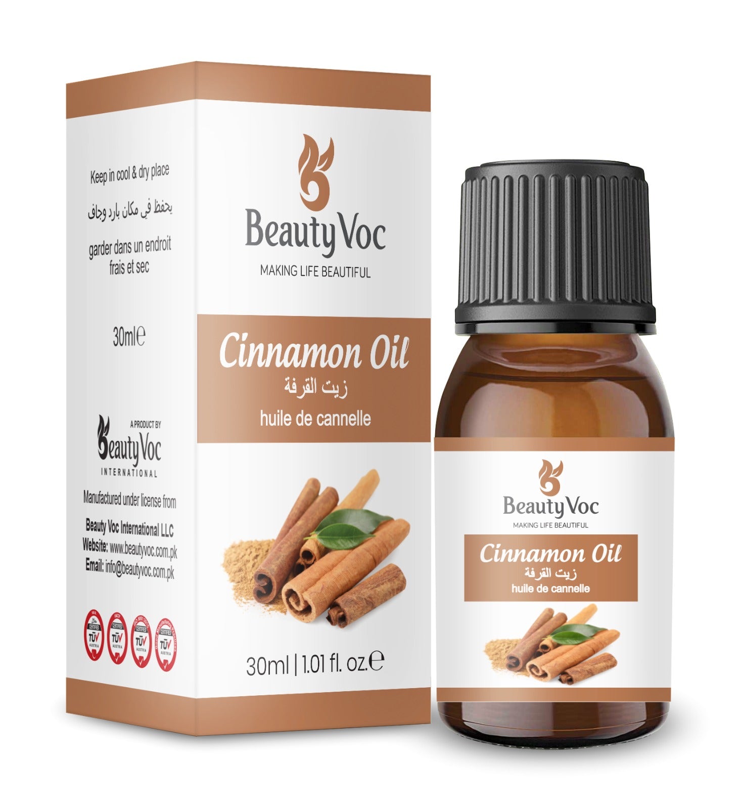 BeautyVoc Cinnamon Oil 30ml | 100% Pure Cold Pressed | Antioxidant, Anti Inflammatory & Antimicrobial Oil | Regulate Blood Pressure and Mood | Skin & Hair Care
