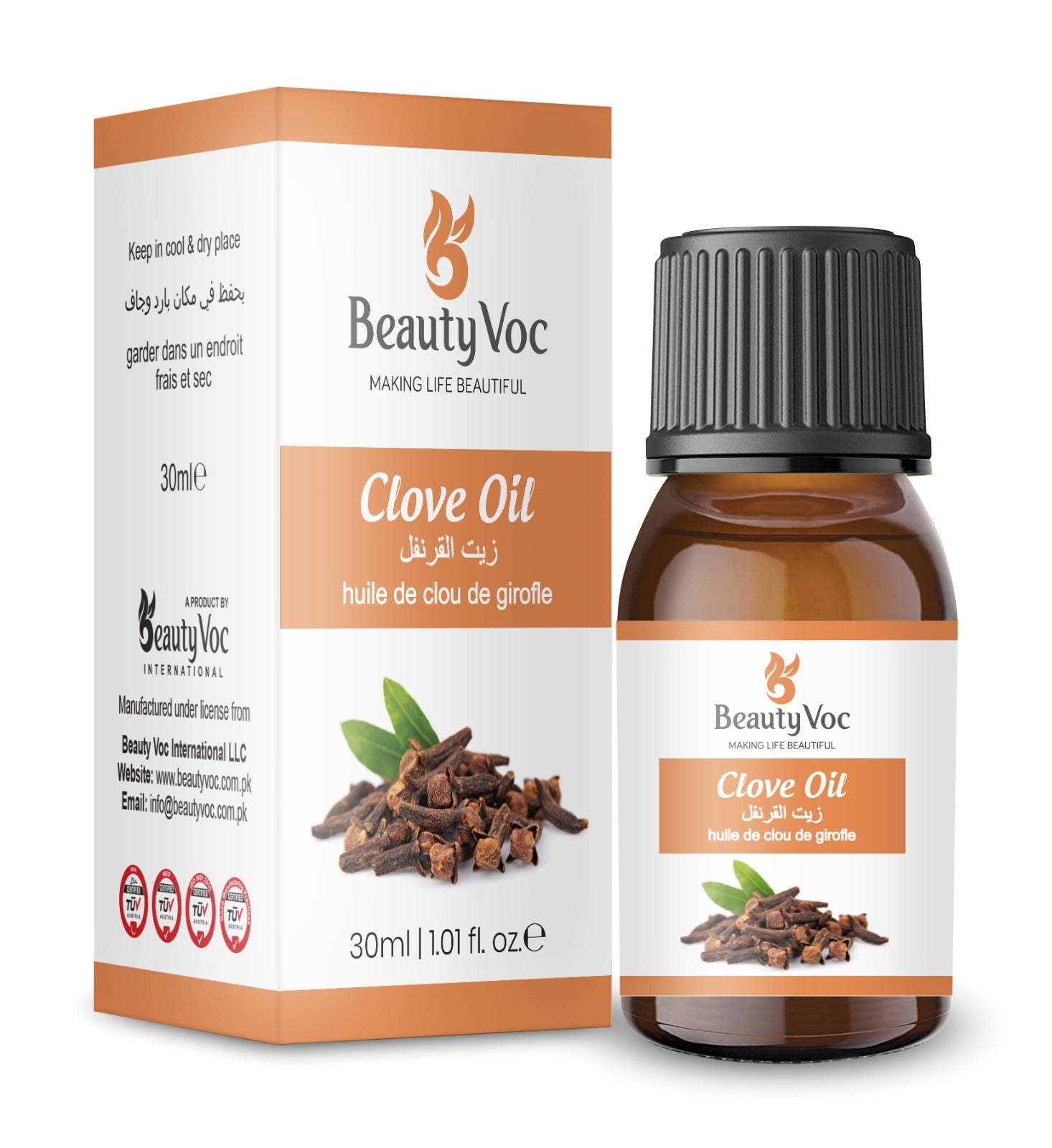 BeautyVoc Clove Oil 30ml | 100% Pure Cold Pressed | Natural Dental Pain Relief |Digestive Support, Stress Relief & Circulation Support | Antimicrobial Skin Care Oil