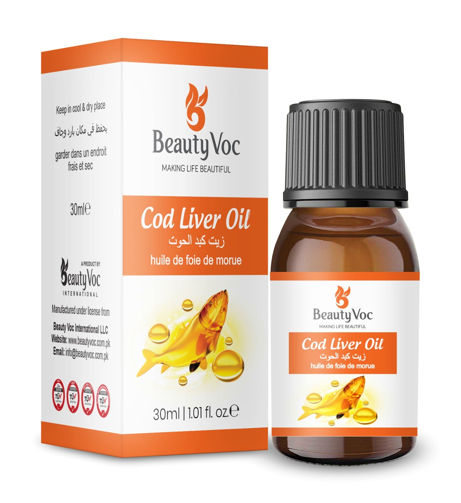 BeautyVoc Cod Liver Oil 30ml | Rich in Omega-3 (EPA & DHA) with Vitamins A & D | Heart, Brain & Bone Support | Anti Inflammatory & Immune Health