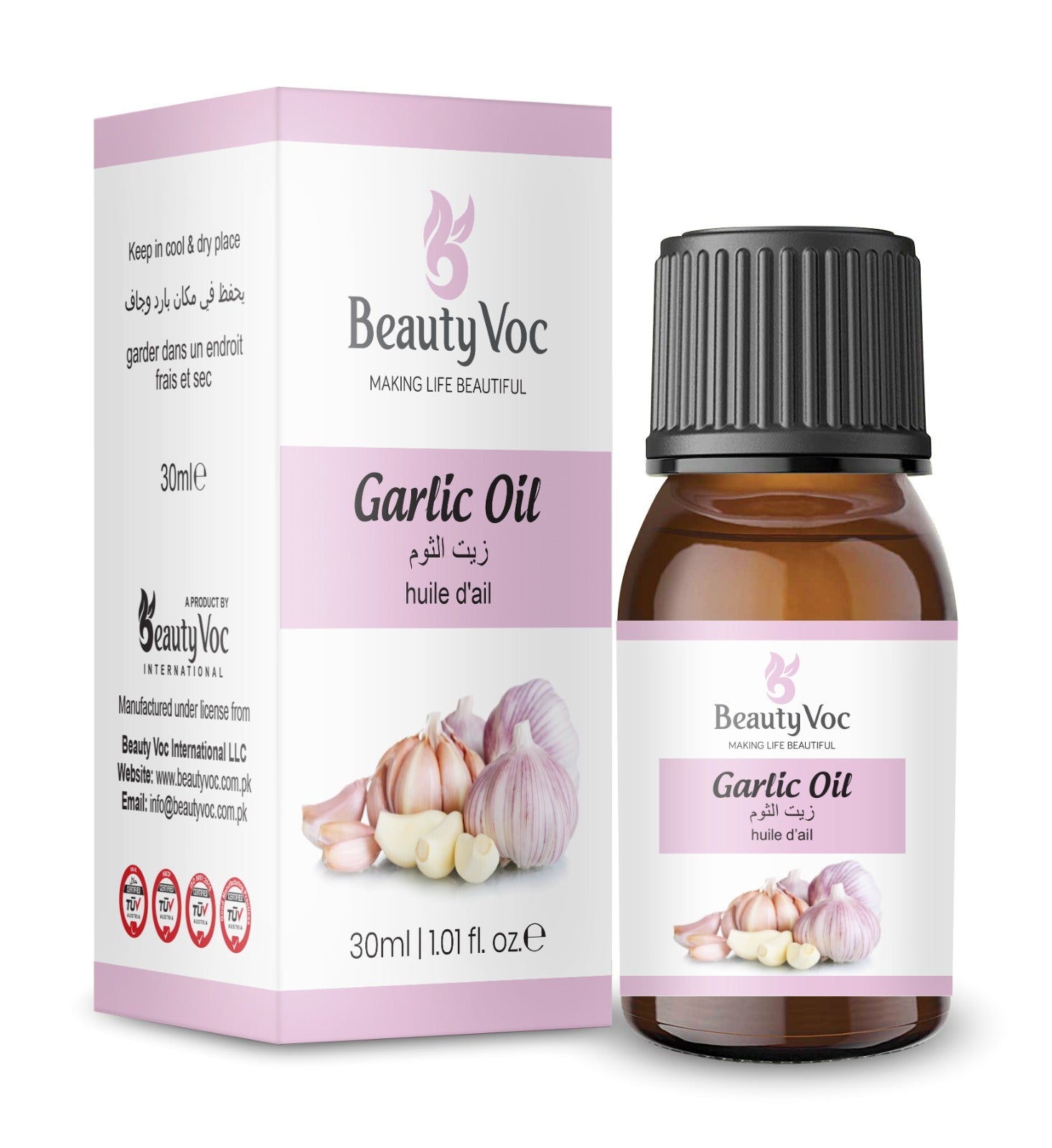 BeautyVoc Garlic Oil 30ml | 100% Pure Cold Pressed | Heart Health, Cholesterol, Blood Sugar & Blood Pressure Support | Nail Growth| Immune Booster, Anti Inflammatory, Antiviral