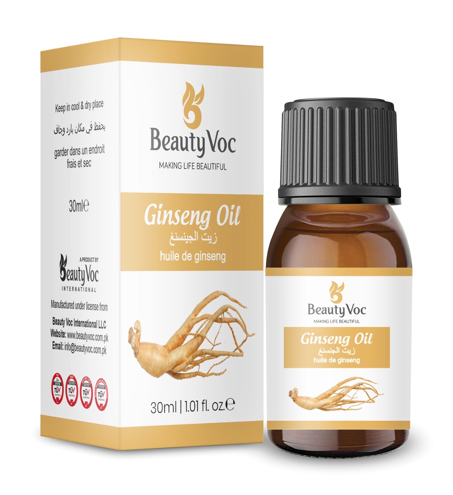 BeautyVoc Ginseng Oil 30ml | 100% Pure Cold Pressed | Immunity, Energy & Vitality Booster | Skin Glow, Hair Growth & Stress Support