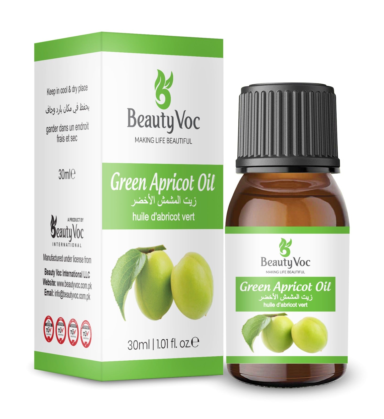 BeautyVoc Green Apricot Oil 30ml | 100% Pure Cold Pressed Oil | Supports Digestion and Metabolism | Brightens Complexion, Strengthen Hair| Anti Aging, Hydrating & Lightweight