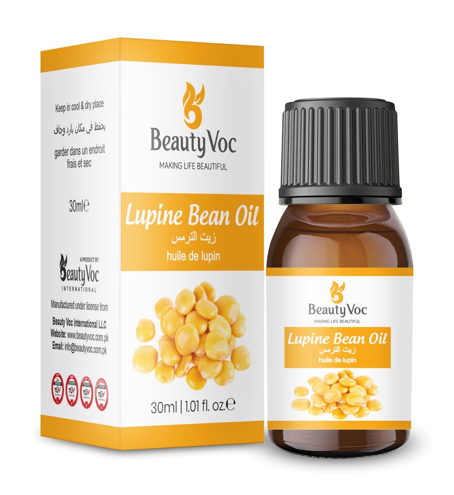 BeautyVoc Lupin Bean Oil 30ml |100% Pure Cold Pressed | Anti Aging, Scalp Care, Skin Moisturizing & Heart Health & Digestive Support Oil