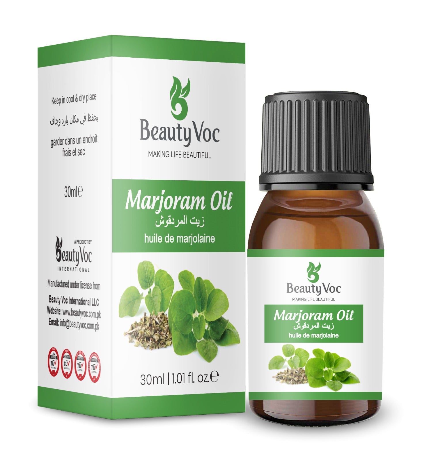 BeautyVoc Marjoram Essential Oil 30ml | 100% Pure Cold Pressed | Pain Relief, Stress Reduction & Muscle Relaxation Oil