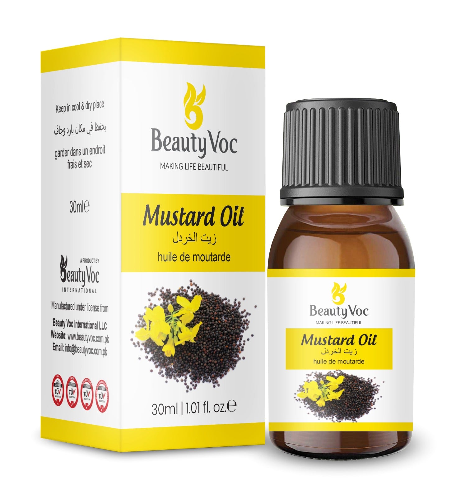 BeautyVoc Mustard Oil 30ml |100% Pure Cold Pressed | Cooking, Hair & Skin Nourishment, Circulation & Digestive Support