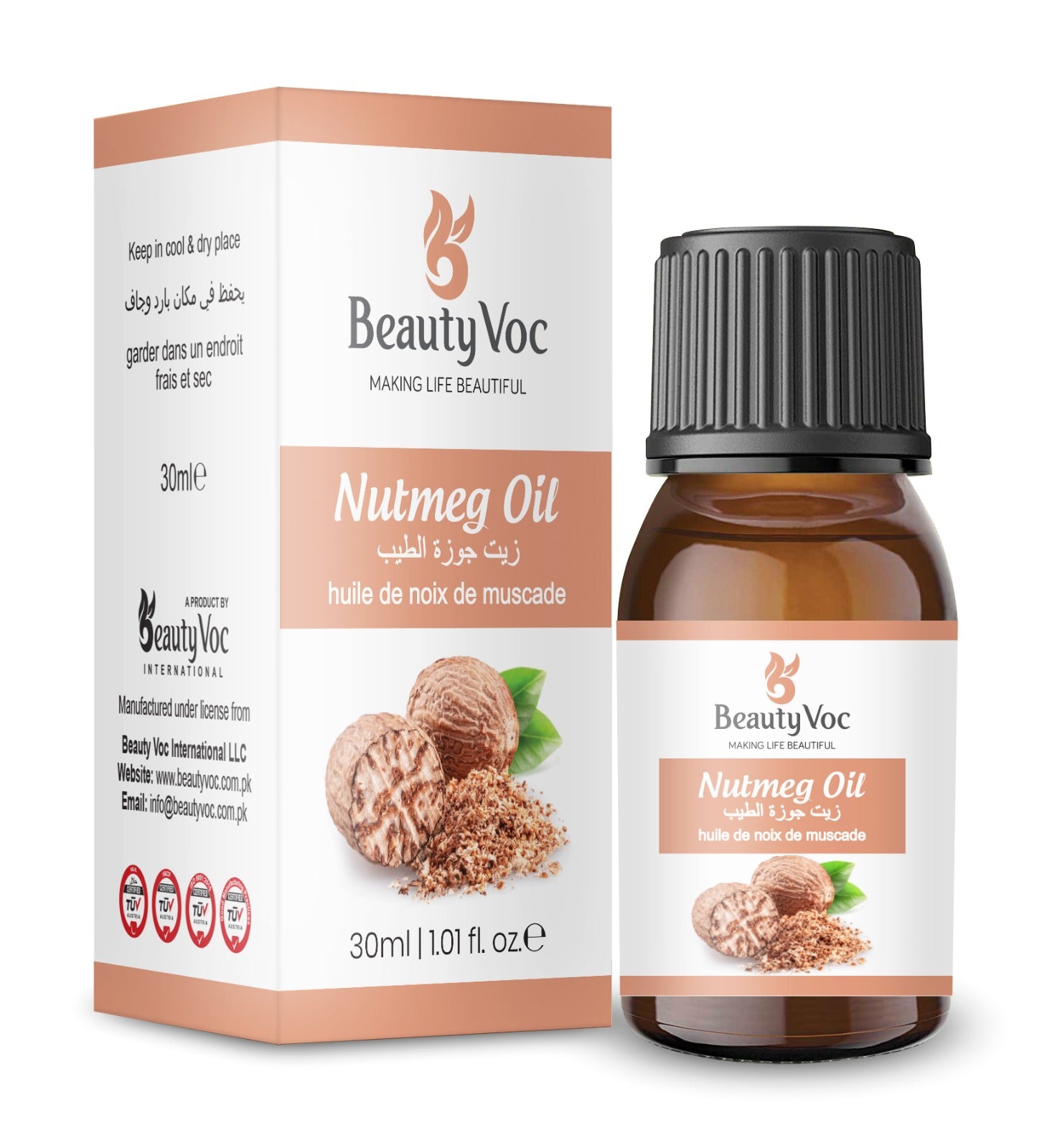 BeautyVoc Nutmeg Oil 30ml |100% Pure Cold Pressed| Pain Relief, Digestive Support, Skin & Hair Care & Stress Relief Oil