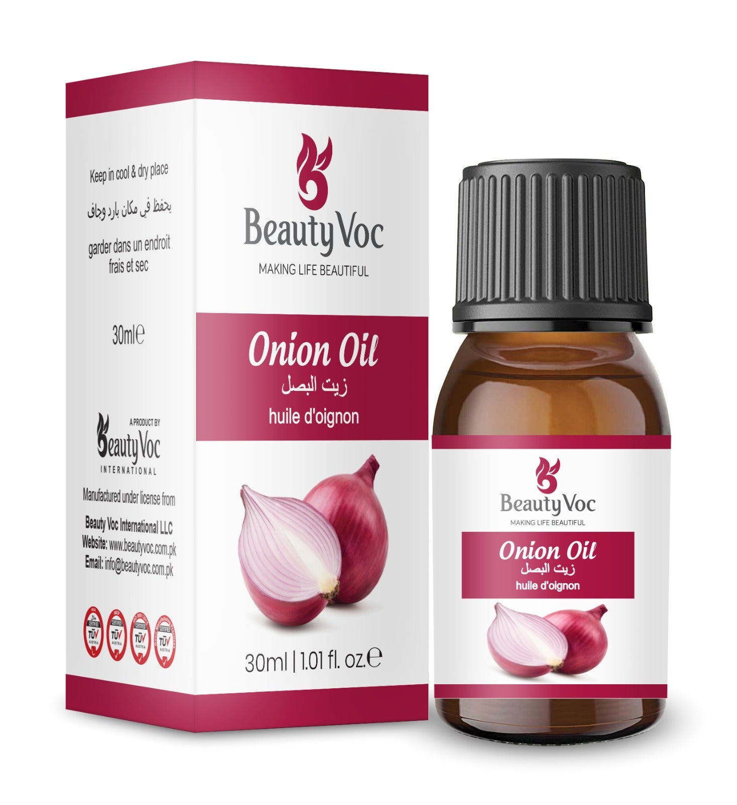 BeautyVoc Onion Oil 30ml | 100% Pure Cold Pressed | Hair Growth Booster, Anti Hair Fall, Dandruff Control, Frizz Repair & Premature Greying Support
