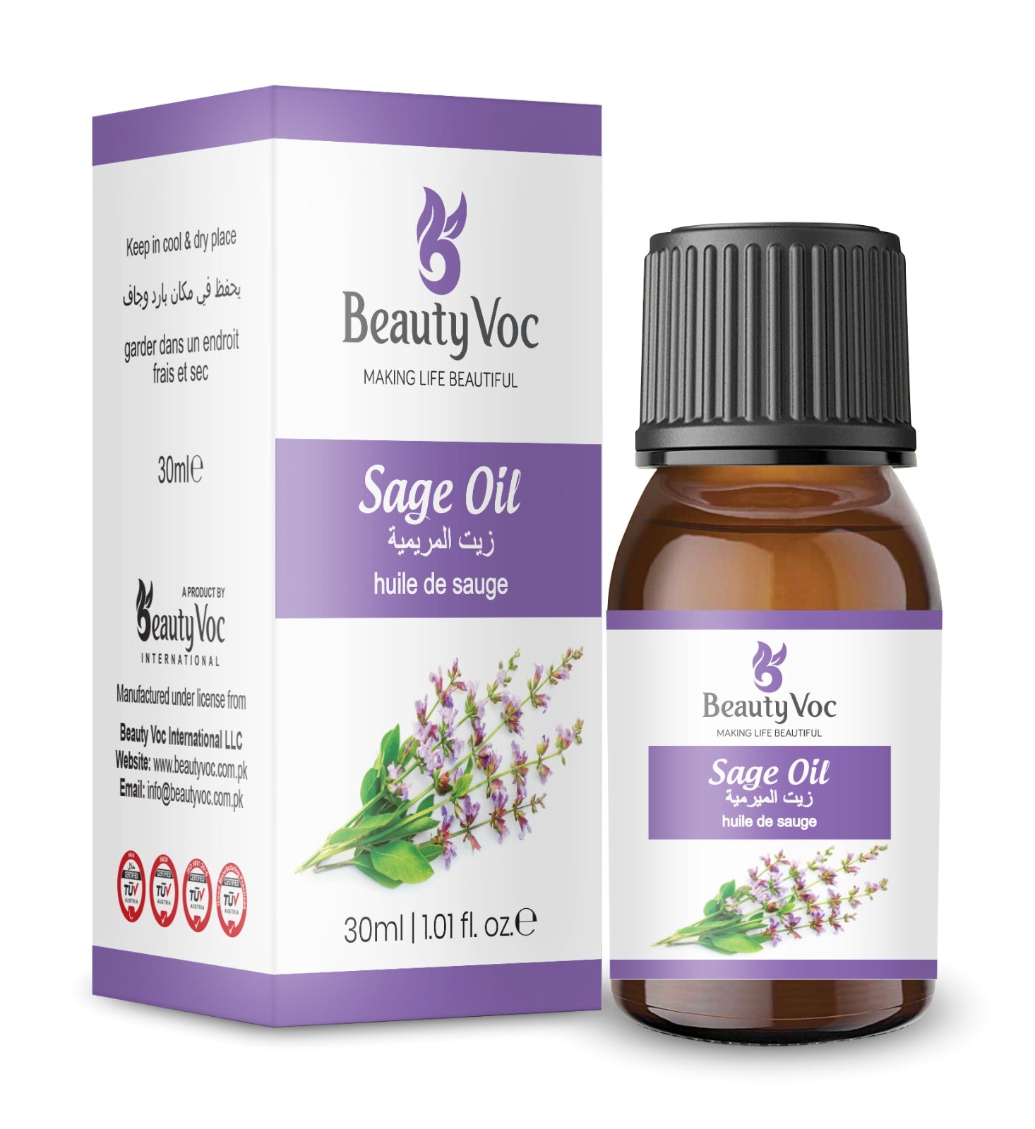BeautyVoc Sage Oil 30ml |100% Pure Essential Oil |Anti Acne, Muscle Pain, Stress Relief & Hormonal Support Oil
