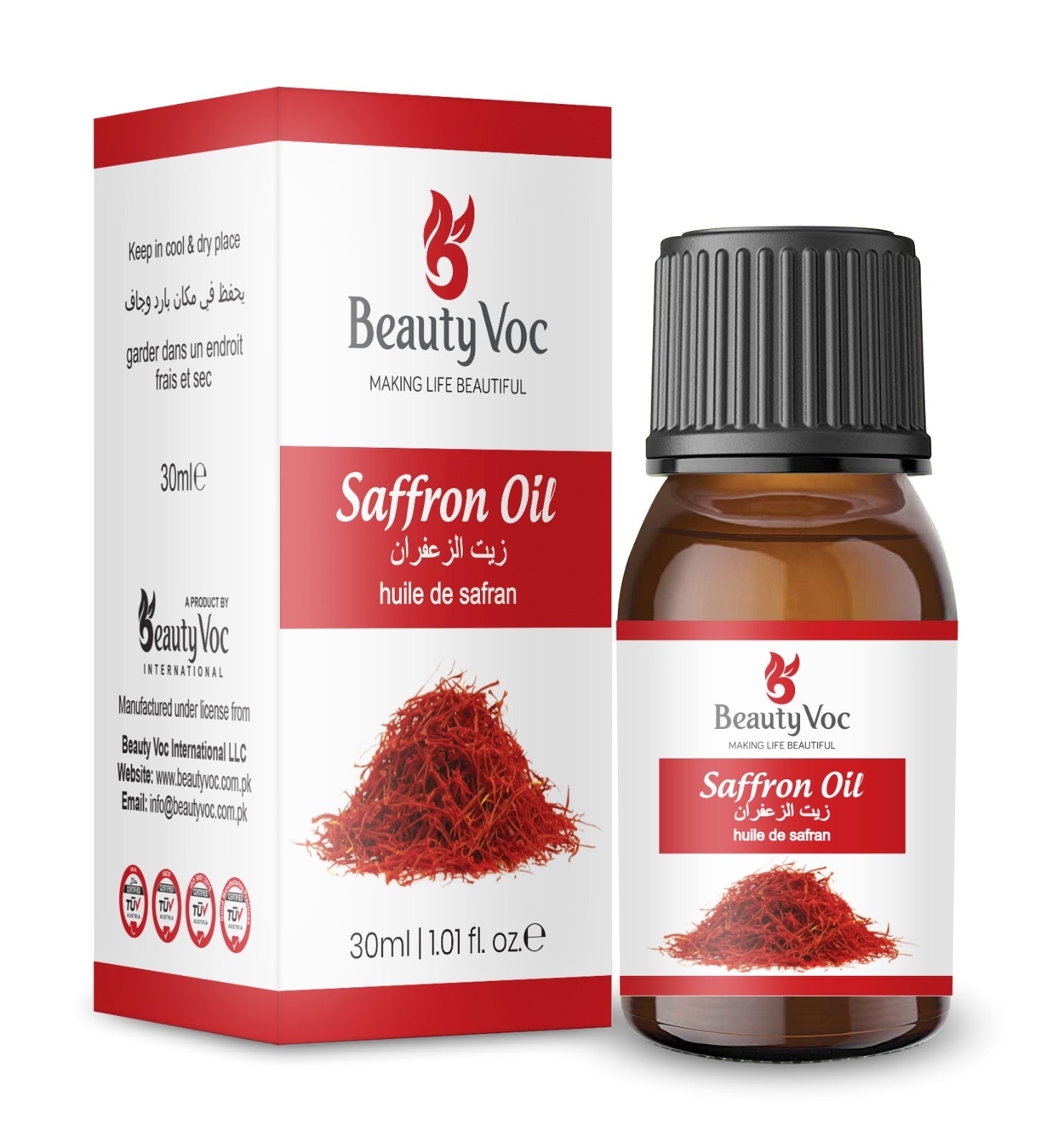 BeautyVoc 100% Pure Saffron Oil 30ml | Skin Brightening, Anti Aging & Anti Acne Oil | Hair Growth Booster & Mood Stabilizer