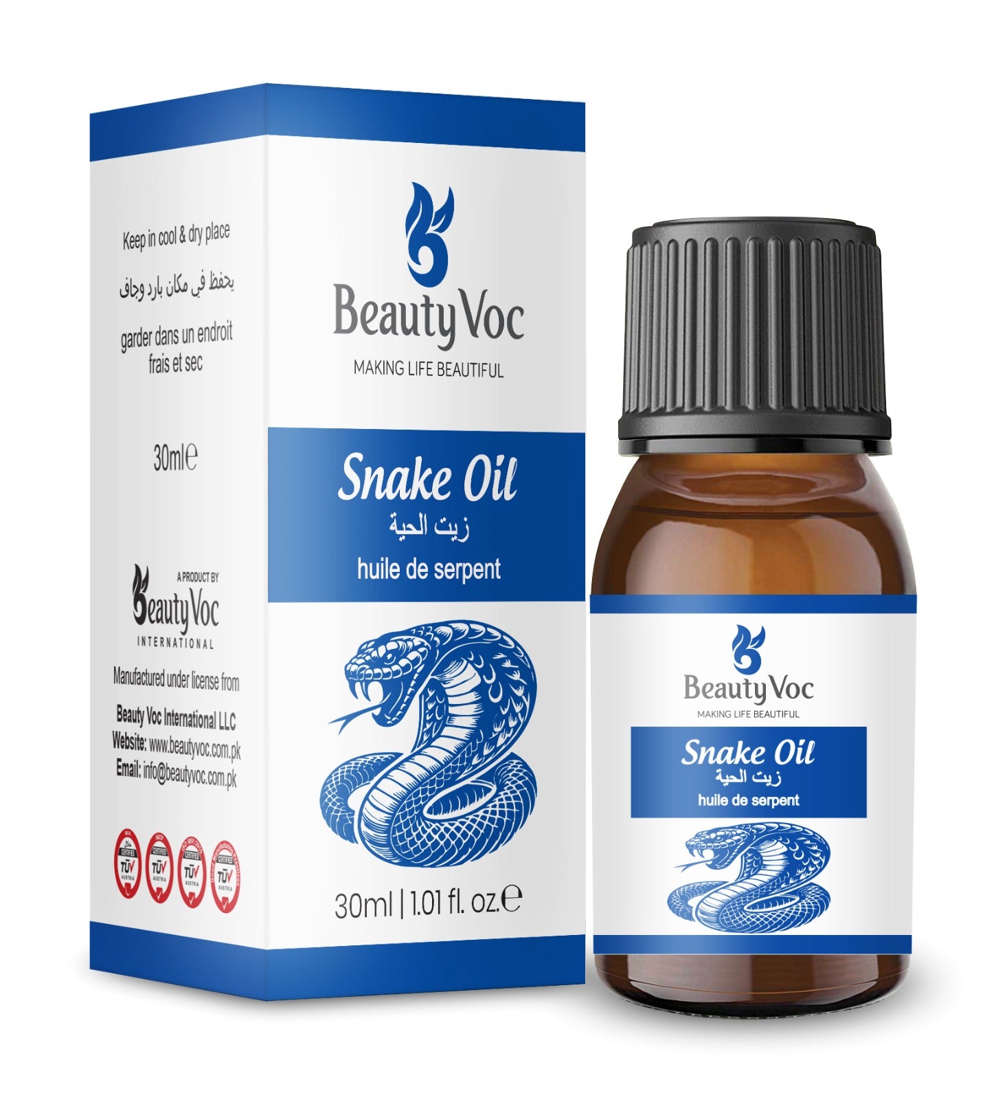 BeautyVoc Snake Oil 30ml | 100% Pure Essential Oil | Omega 3 Rich, Anti Inflammatory, Joint Relief, Hair Strengthening & Skin Care Oil
