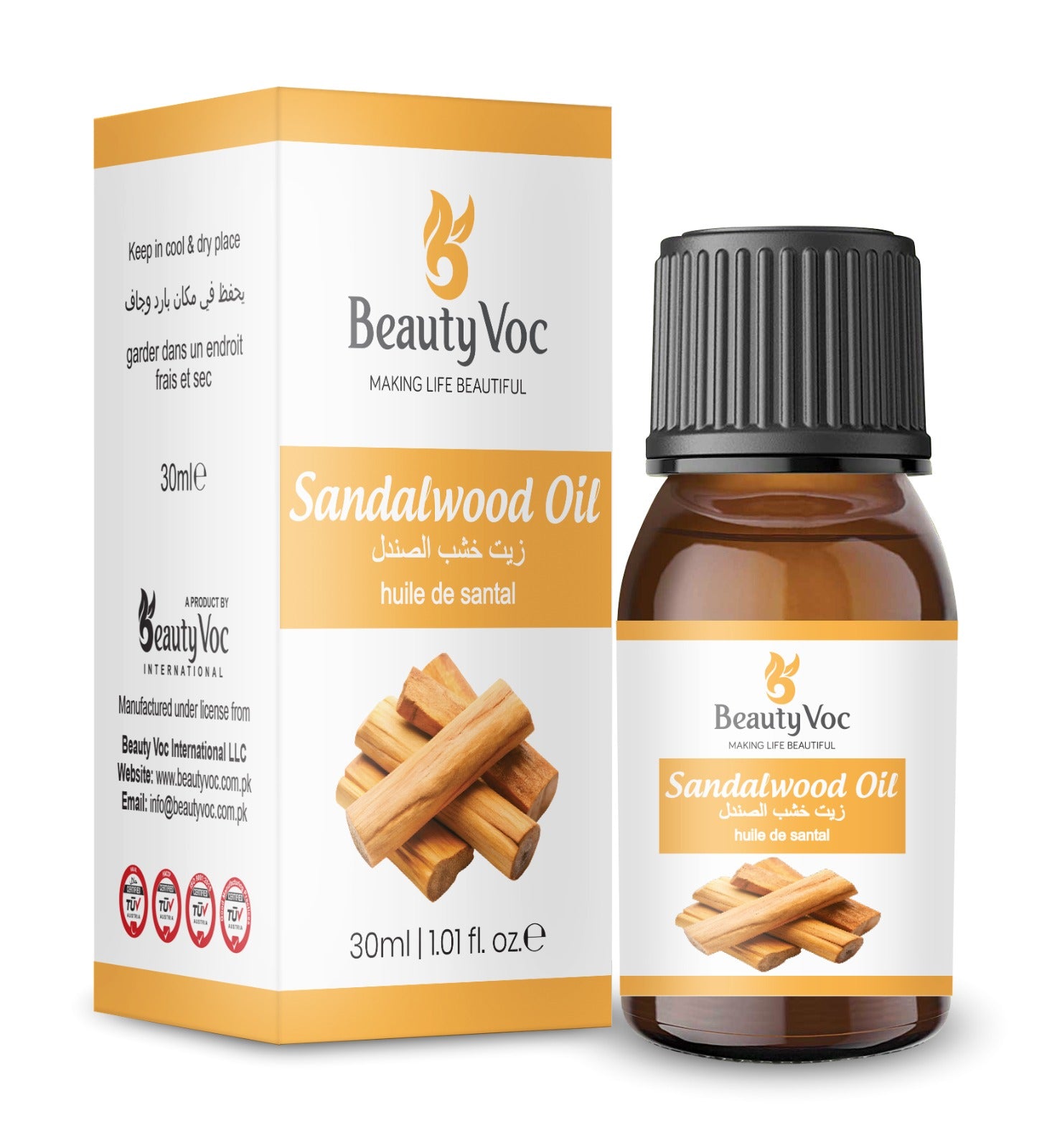 BeautyVoc Sandalwood Oil 30ml | 100% Pure Essential Oil | Anti Inflammatory, Skin Soothing, Acne & Eczema Relief Oil