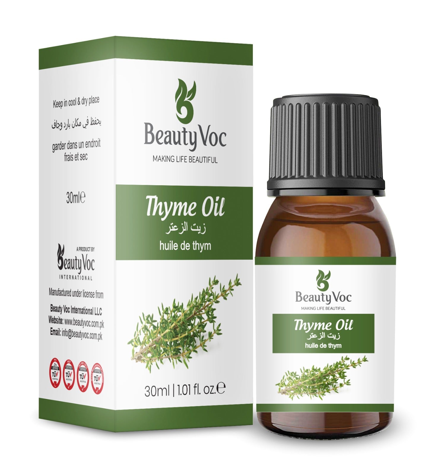 BeautyVoc Thyme Oil 30ml | 100% Pure Essential Oil | Immune Support, Respiratory Health, Skin Care & Antimicrobial Oil