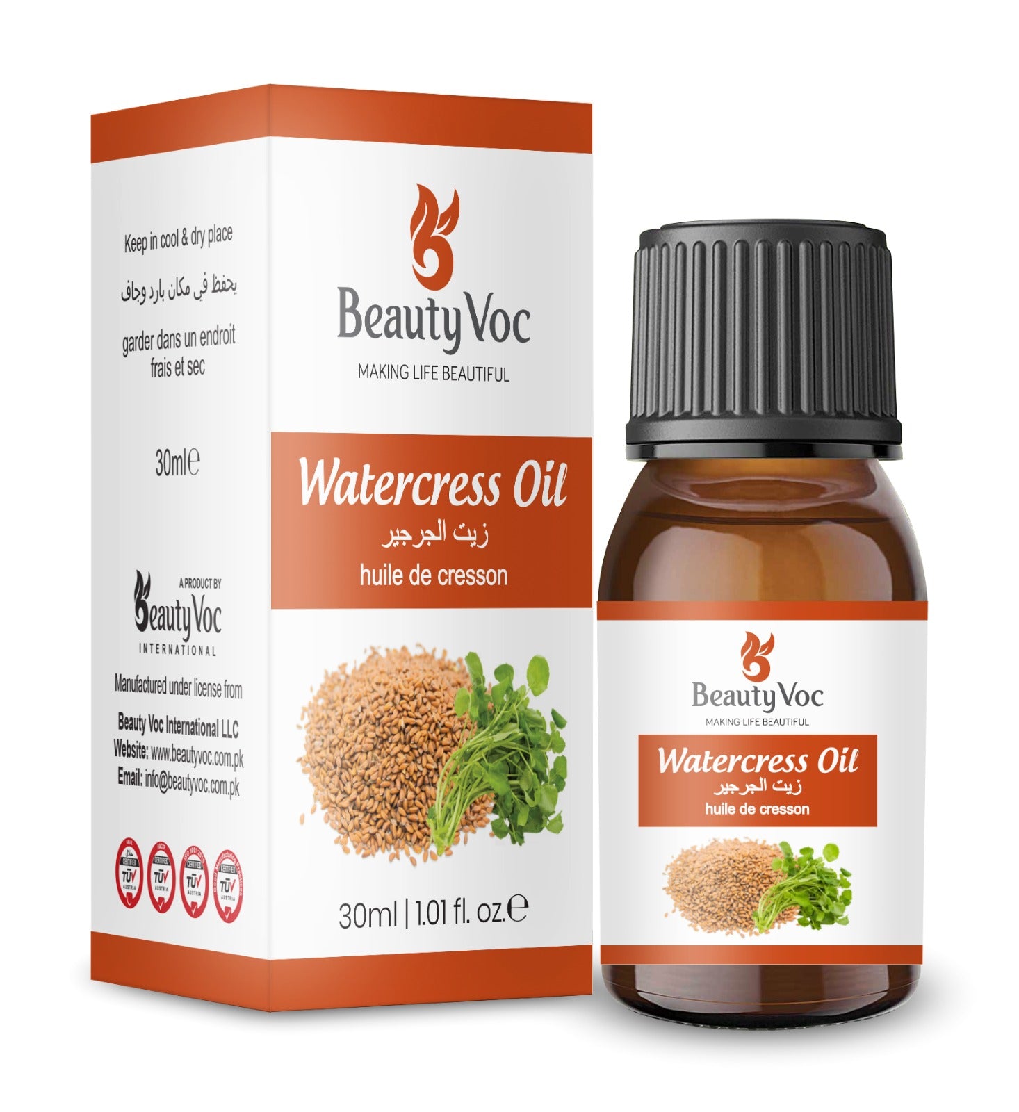 BeautyVoc Watercress Oil 30ml | 100% Pure Cold Pressed | Hair Growth, Scalp Nourishment, Anti Aging & Skin Hydration Oil