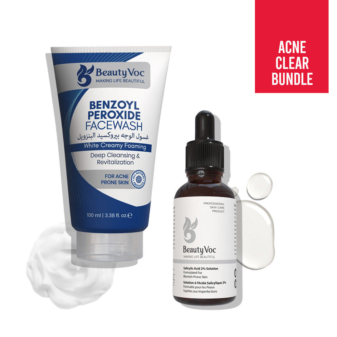 Anti Acne Duo Bundle - Benzoyl Peroxide Facewash 100ml + Salicylic Acid Serum 30ml | Best acne treatment for acne and pimples