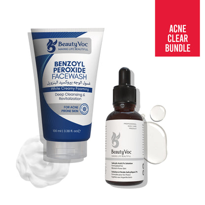 Anti Acne Duo Bundle - Benzoyl Peroxide Facewash 100ml + Salicylic Acid Serum 30ml | Best acne treatment for acne and pimples