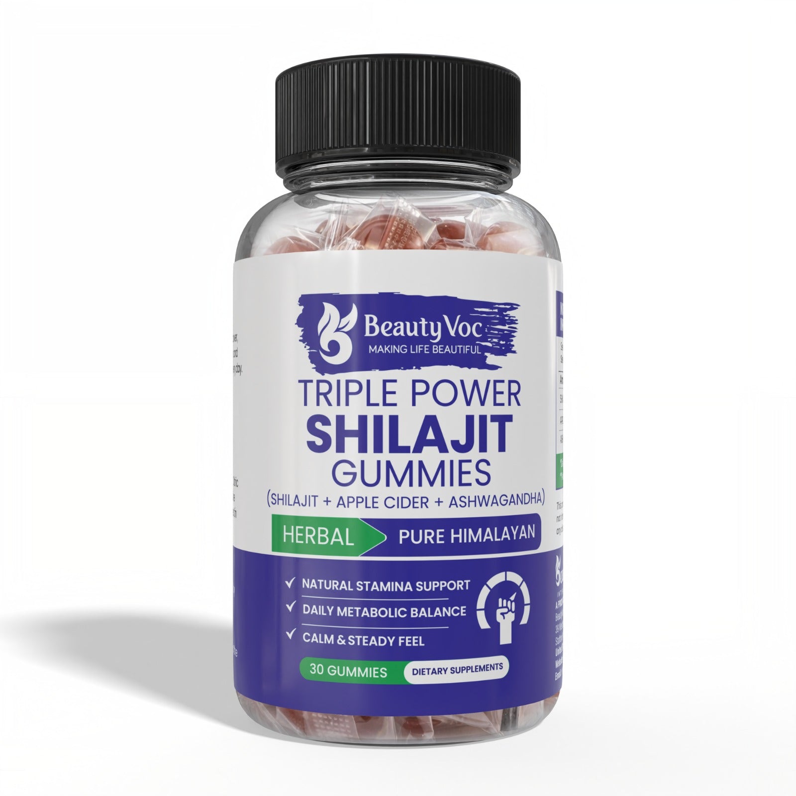 Beautyvoc Triple Power Gummies – Shilajit, Apple Cider & Ashwagandha for Energy, Vitality & Focus